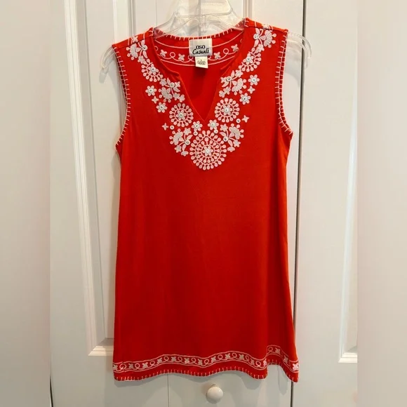 oso casuals dress Oso Casuals | Dresses | Pretty Coral And White Knit Shift Dress With  Embroidered Design By Oso Casuals